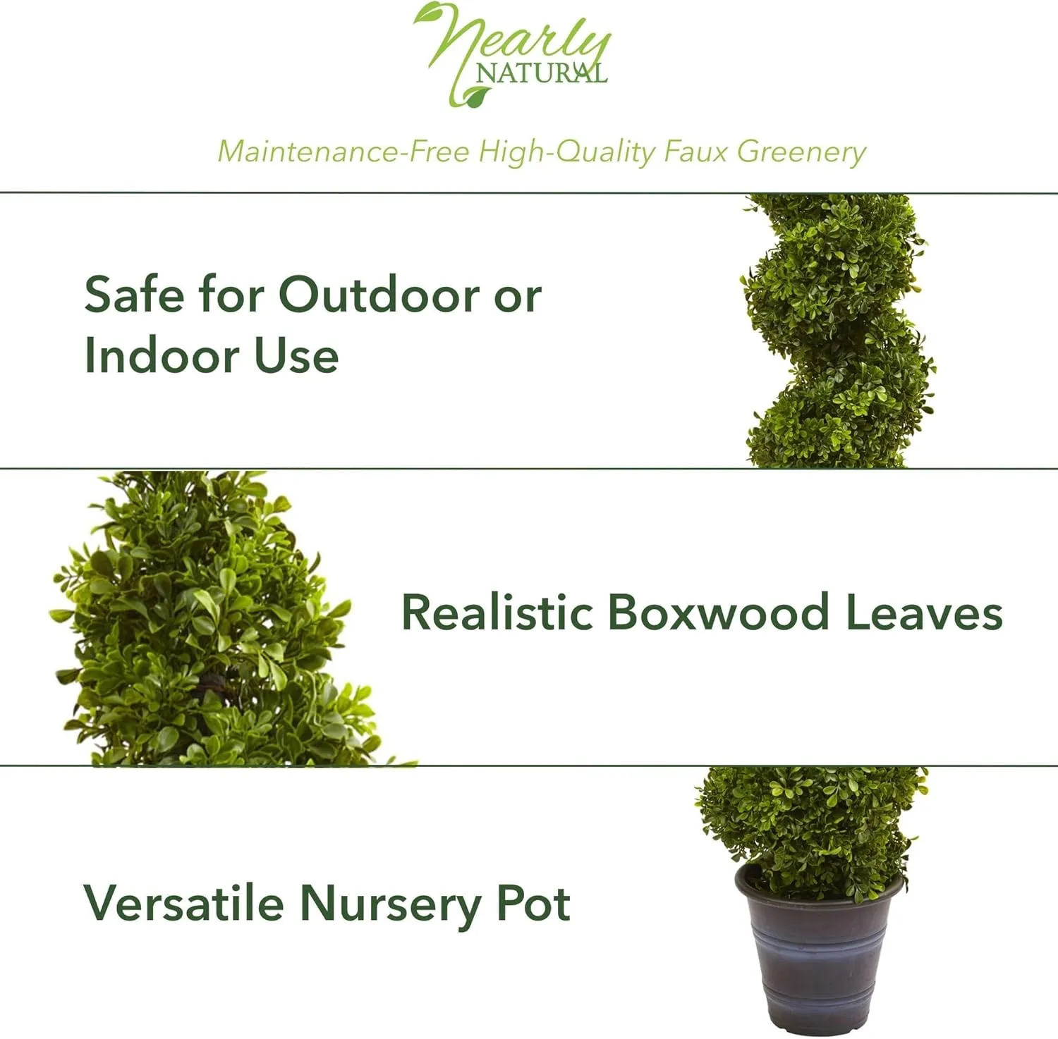 Nearly Natural Boxwood Spiral Topiary 48inH Plastic Indoor/Outdoor Tree With Planter, 48inH x 12inW x 10inD, Green
