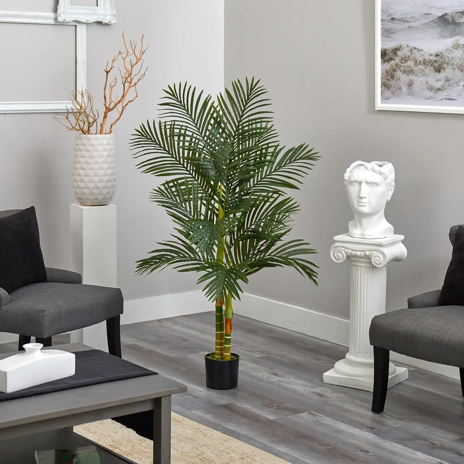 Nearly Natural Golden Cane Palm 60inH Artificial Plant With Planter, 60inH x 24inW x 24inD, Green/Black