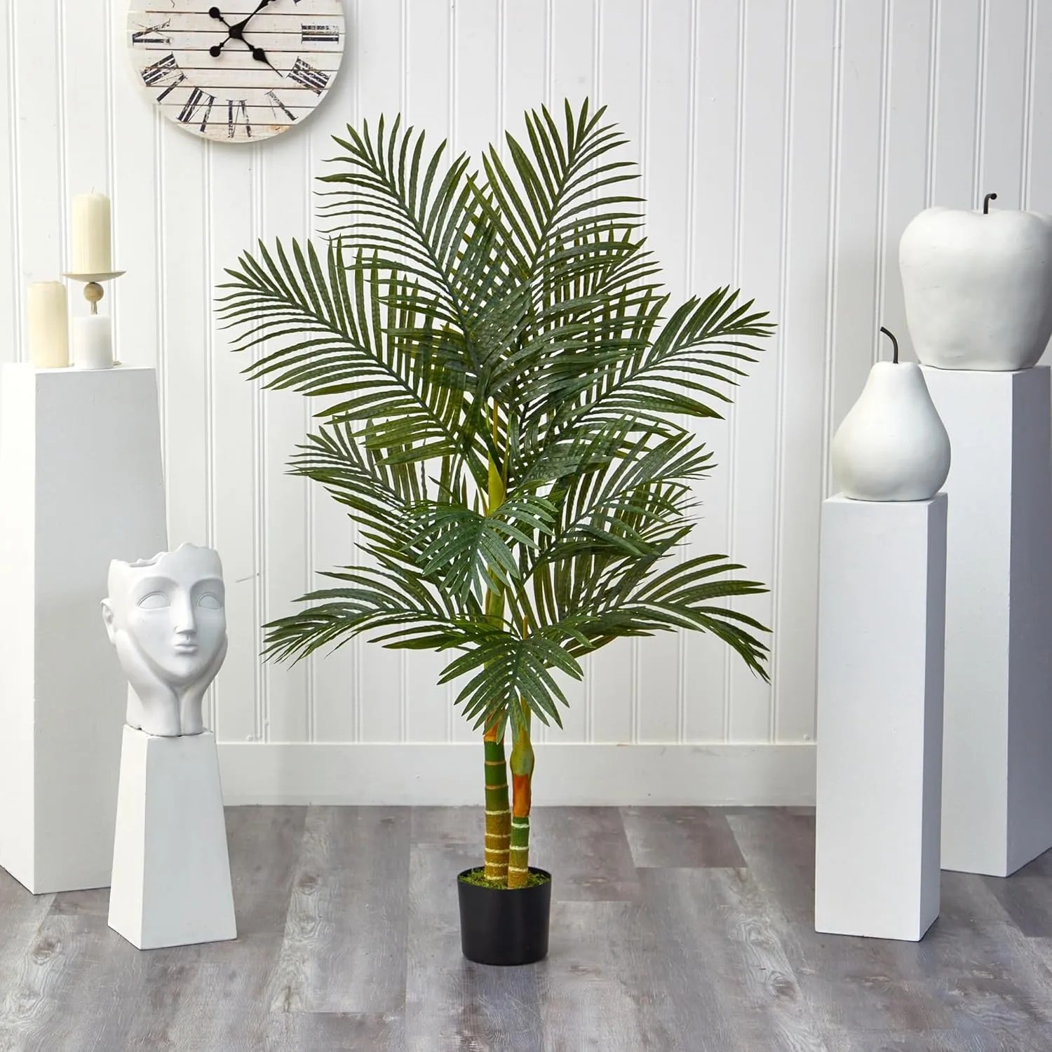 Nearly Natural Golden Cane Palm 60inH Artificial Plant With Planter, 60inH x 24inW x 24inD, Green/Black