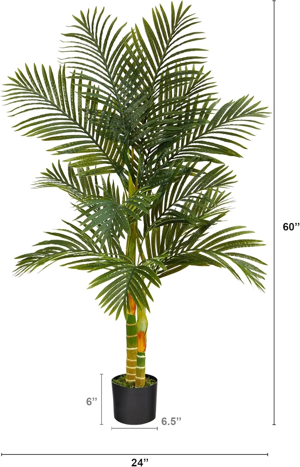 Nearly Natural Golden Cane Palm 60inH Artificial Plant With Planter, 60inH x 24inW x 24inD, Green/Black