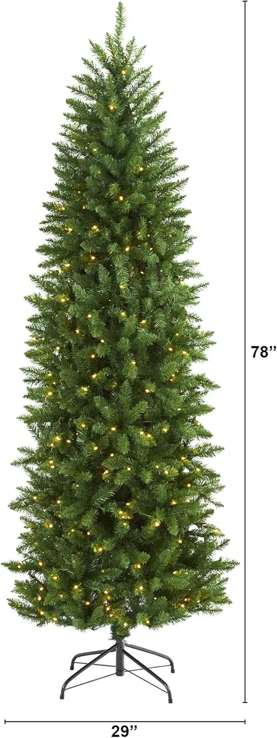 Nearly Natural 6.5ft. Slim Green Mountain Pine Artificial Christmas Tree with 300 Clear LED Lights 6ft 6in Green