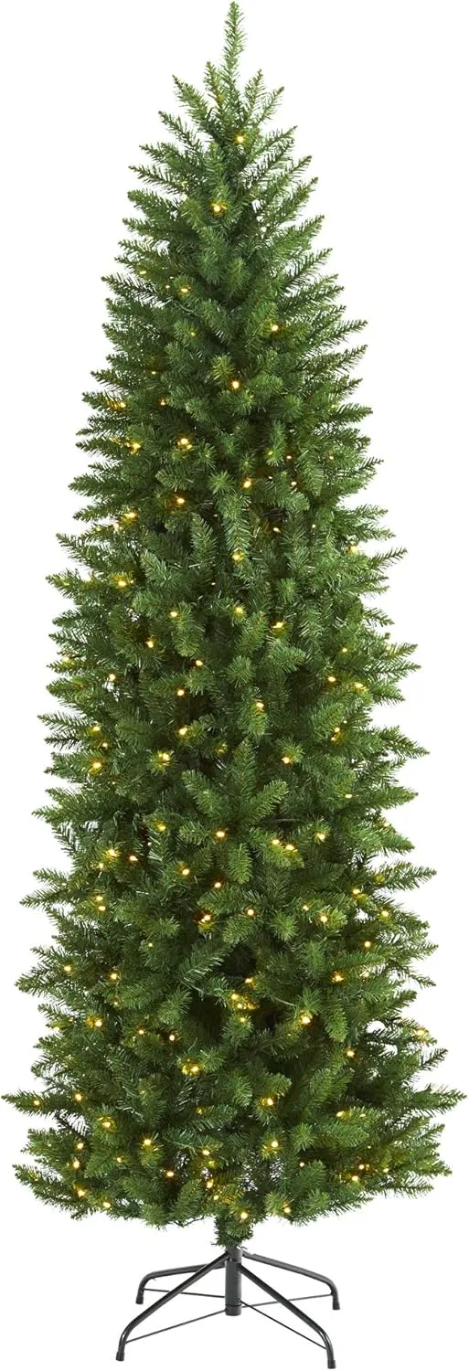 Nearly Natural 6.5ft. Slim Green Mountain Pine Artificial Christmas Tree with 300 Clear LED Lights 6ft 6in Green
