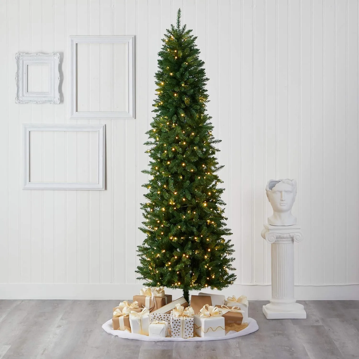 Nearly Natural 8ft. Slim Green Mountain Pine Artificial Christmas Tree with 400 Clear LED Lights