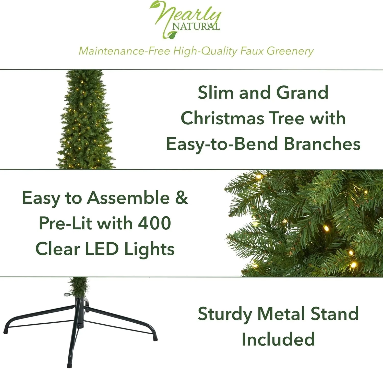 Nearly Natural 8ft. Slim Green Mountain Pine Artificial Christmas Tree with 400 Clear LED Lights
