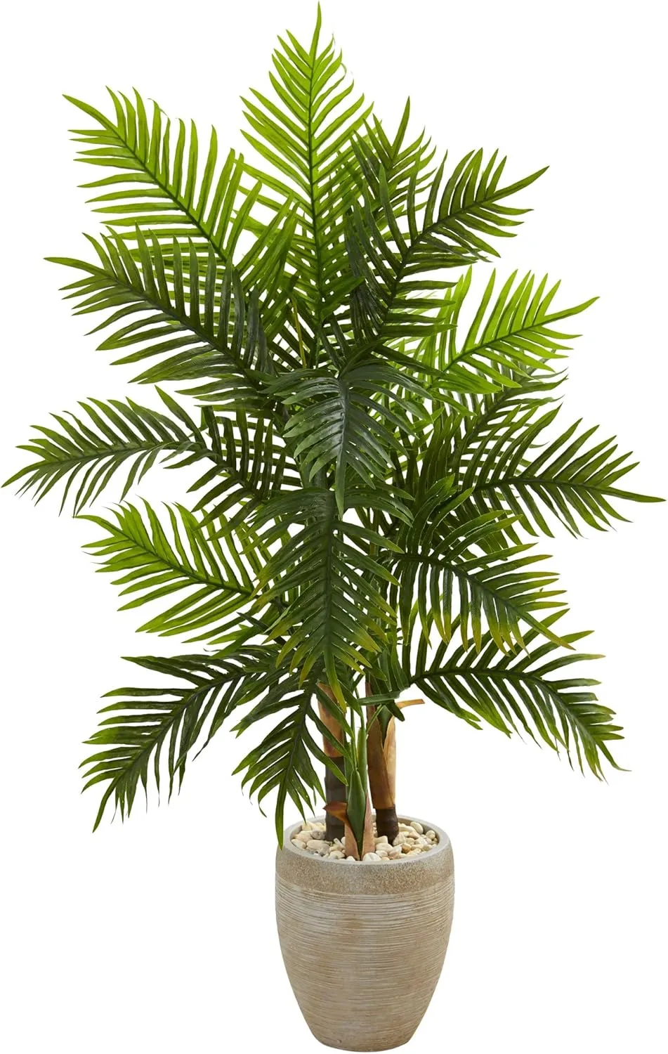 Nearly Natural 5ft. Areca Palm Tree in Sand Colored Planter (Real Touch) Artificial Plant, 21"D x 32"W x 60"H, Green