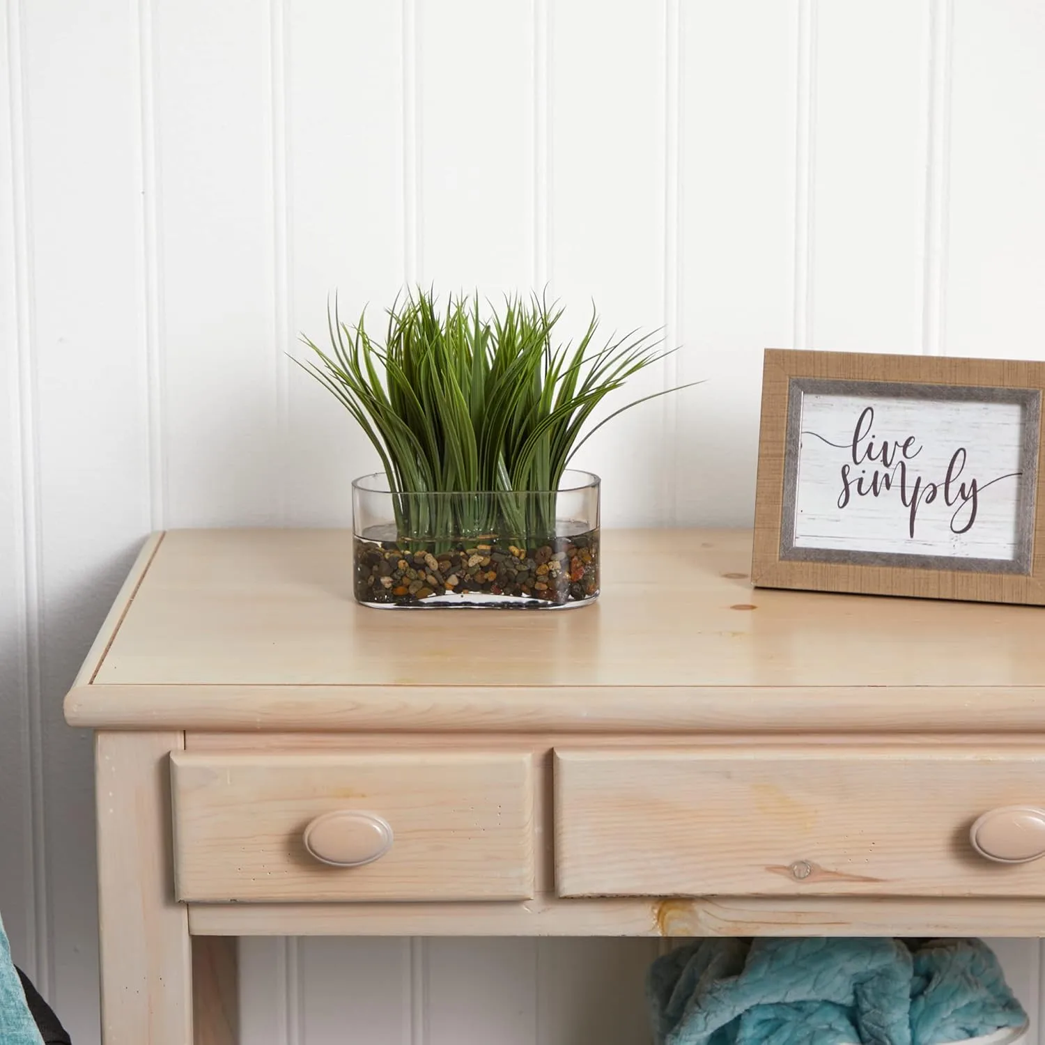 Nearly Natural 9inH Vanilla Grass Artificial Plant With Oval Vase, 9inH x 7inW x 3inD, Clear/Green