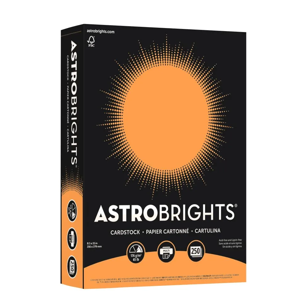 Neenah Astrobrights Premium Color Card Stock, 65 lb, 8.5 x 11, 250 Sheets, Cosmic Orange
