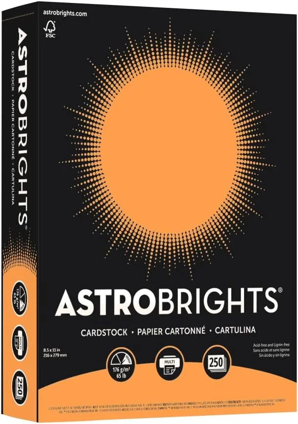 Neenah Astrobrights Premium Color Card Stock, 65 lb, 8.5 x 11, 250 Sheets, Cosmic Orange