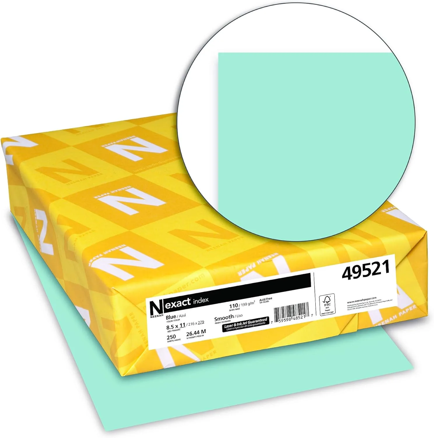 Neenah Paper Exact Index Card Stock, 110 lb Index Weight, 8.5 x 11, Blue, 250/Pack
