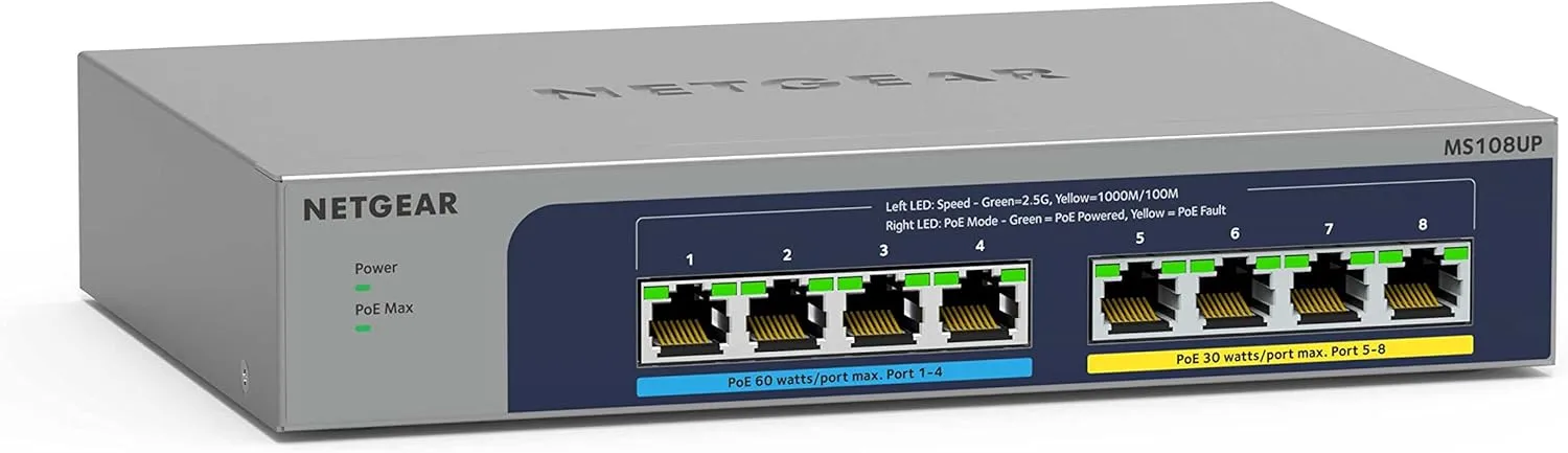 NETGEAR 8-Port Ultra60 PoE Multi-Gigabit Unmanaged Network Switch (MS108UP)