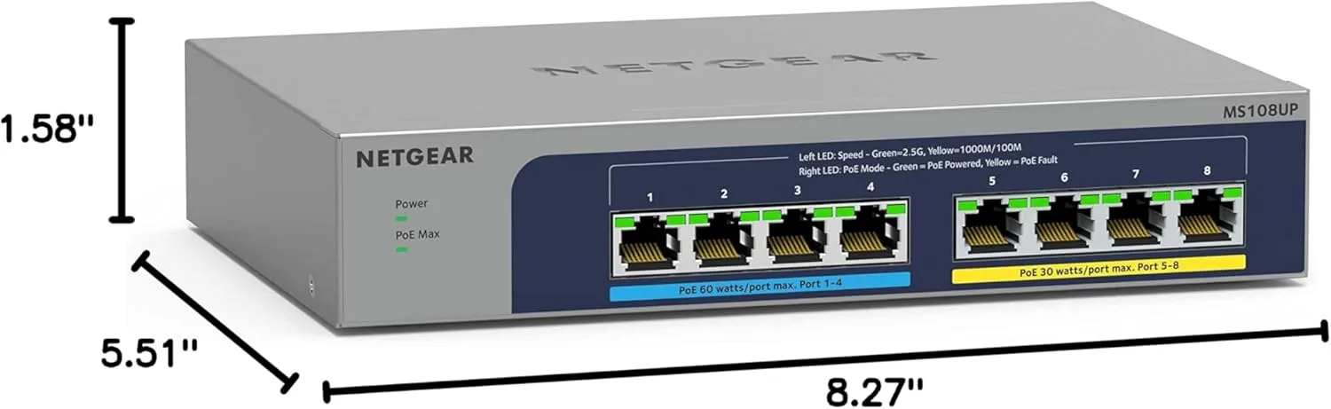 NETGEAR 8-Port Ultra60 PoE Multi-Gigabit Unmanaged Network Switch (MS108UP)