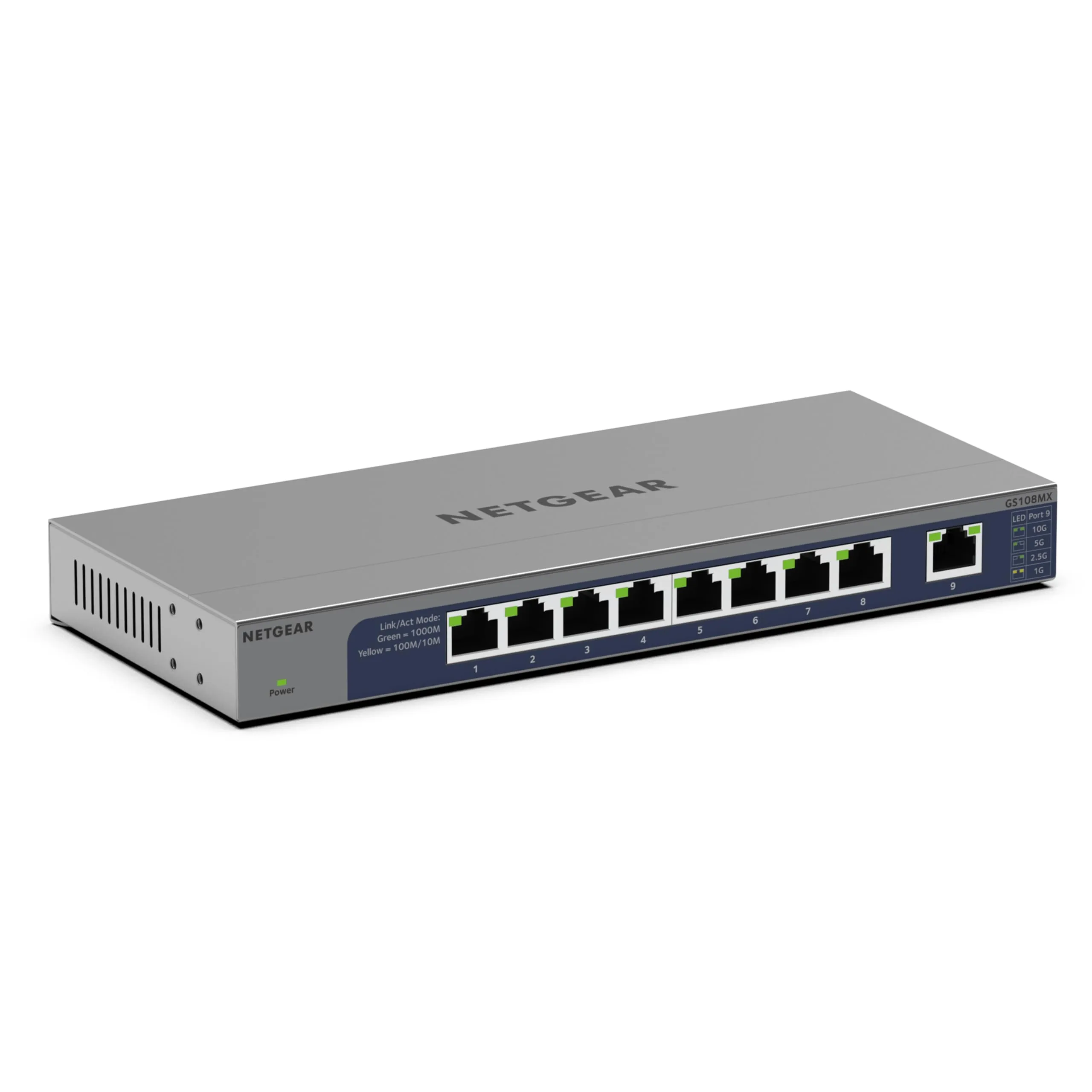 NETGEAR 8-Port 1G/10G Multi-Gigabit Ethernet Unmanaged Switch (GS108MX) - with 1 x 10G/Multi-gig RJ-45 Ethernet Uplink, Desktop or Wall Mount, and Limited Lifetime Protection