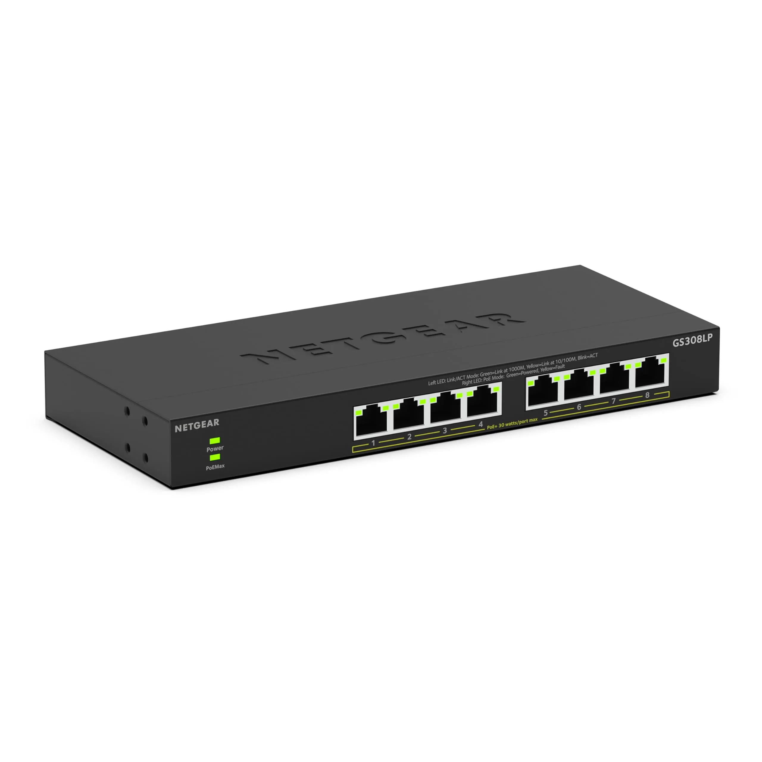 NETGEAR 8-Port PoE Gigabit Ethernet Unmanaged Essentials Switch (GS308LP) - with 8 x PoE+ @ 60W Upgradeable, Desktop, Wall Mount or Rack Mount