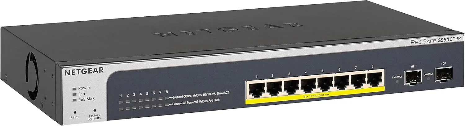 NETGEAR 10-Port PoE Gigabit Smart Managed Switch (8 PoE+; 2 x 1G SFP)