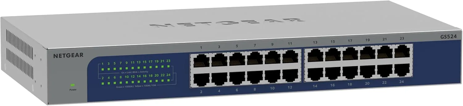 NETGEAR 24-Port Gigabit Ethernet Unmanaged Switch (GS524) – Desktop, Wall or Rack Mount, and Limited Lifetime Protection