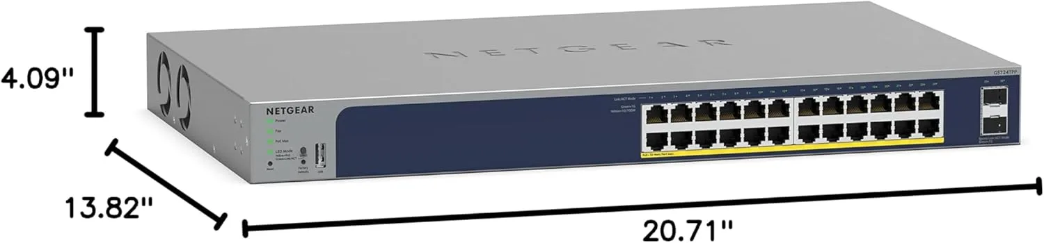 NETGEAR 26-Port PoE Gigabit Ethernet Smart Switch (GS724TPP) - Managed, Optional Insight Cloud Management, 24 x PoE+ @ 380W, 2 x 1G SFP, Desktop or Rackmount, and Limited Lifetime Protection