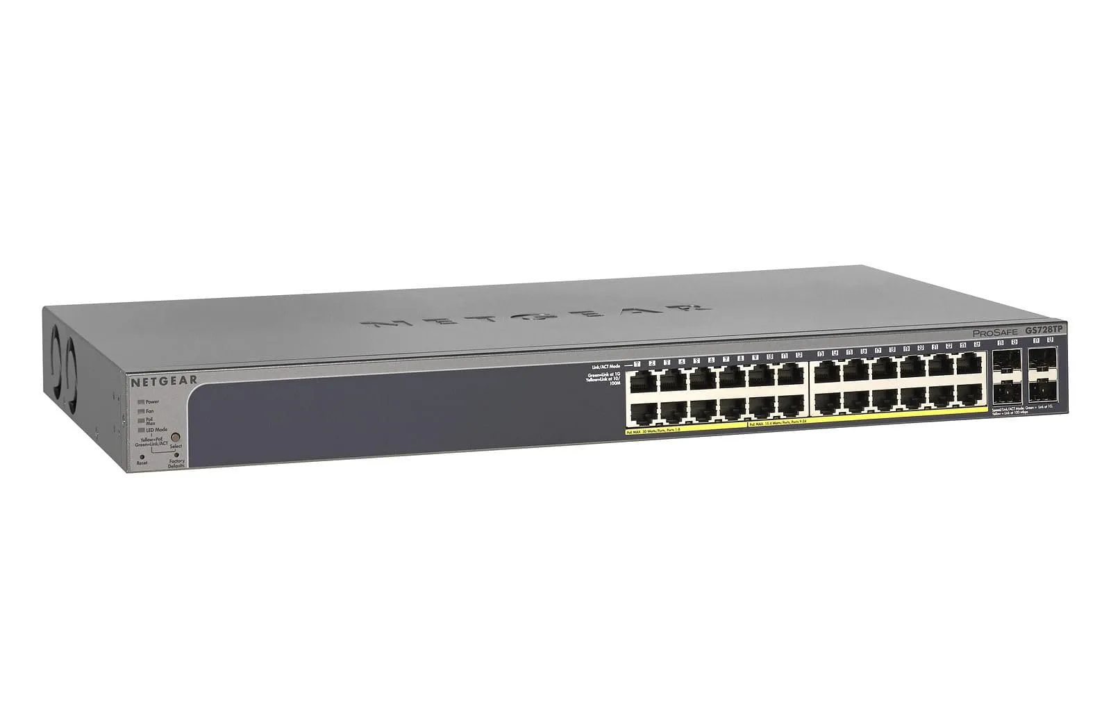NETGEAR 28-Port PoE Gigabit Ethernet Smart Switch (GS728TP) - Managed, Optional Insight Cloud Management, 24 x PoE+ @ 190W, 4 x 1G SFP, Desktop or Rackmount, and Limited Lifetime Protection