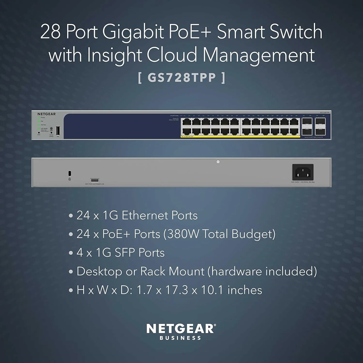 NETGEAR 28-Port PoE Gigabit Ethernet Smart Switch (GS728TPP) - Managed, 24 PoE+ @380W