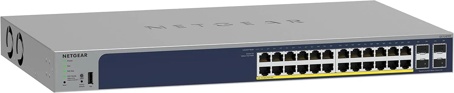 NETGEAR 28-Port PoE Gigabit Ethernet Smart Switch (GS728TPP) - Managed, 24 PoE+ @380W