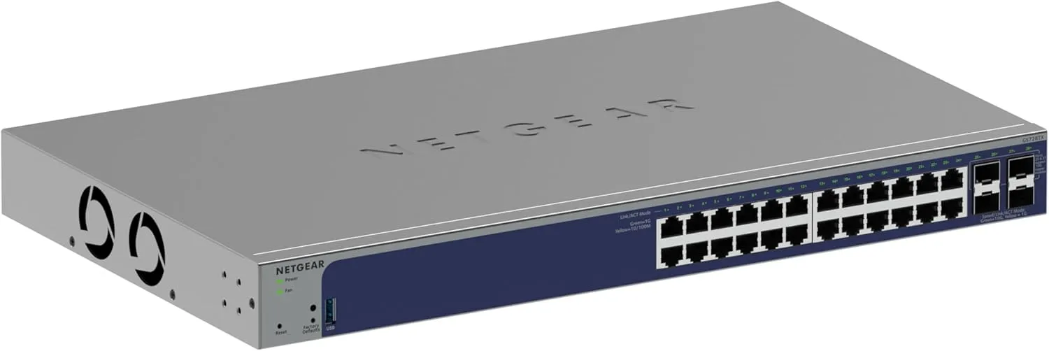 NETGEAR 28-Port Gigabit Ethernet Smart Switch (GS728TXv3)- Managed, with 24 x 1G, 4 x 10G SFP+, Optional Insight Cloud Management, Desktop or Rack Mount, Limited Lifetime Protection
