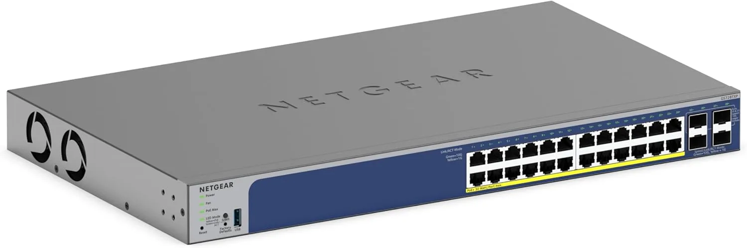 NETGEAR 28-Port PoE Gigabit Smart Switch GS728TXP - 24 PoE+ @190W, 4 x 10G SFP+