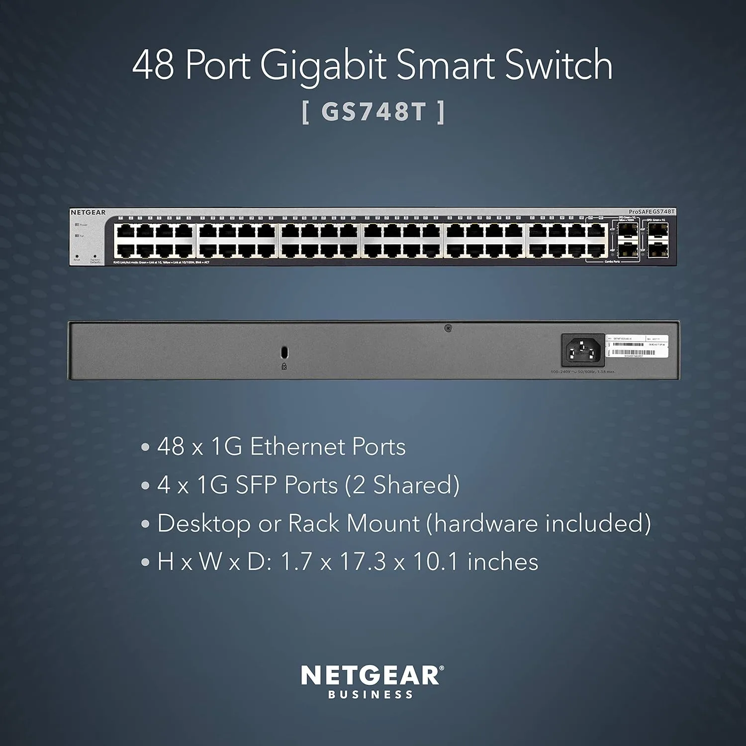 NETGEAR GS748T 48-Port Gigabit Managed Switch - 2x1G SFP, Rackmount