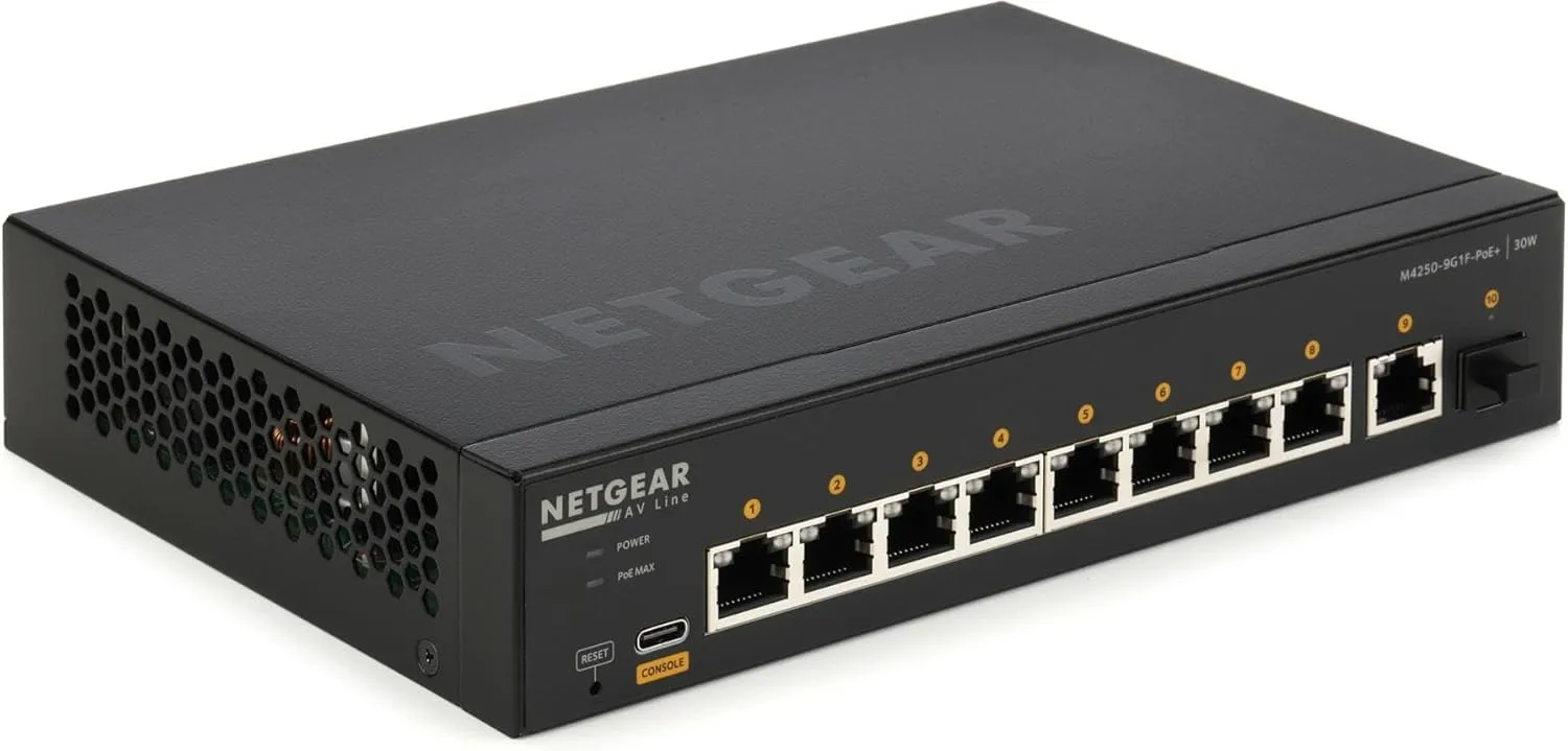 NETGEAR AV LINE M4250-9G1F PoE+ 9-Port Desktop Switch (GSM4210PD-100NAS)