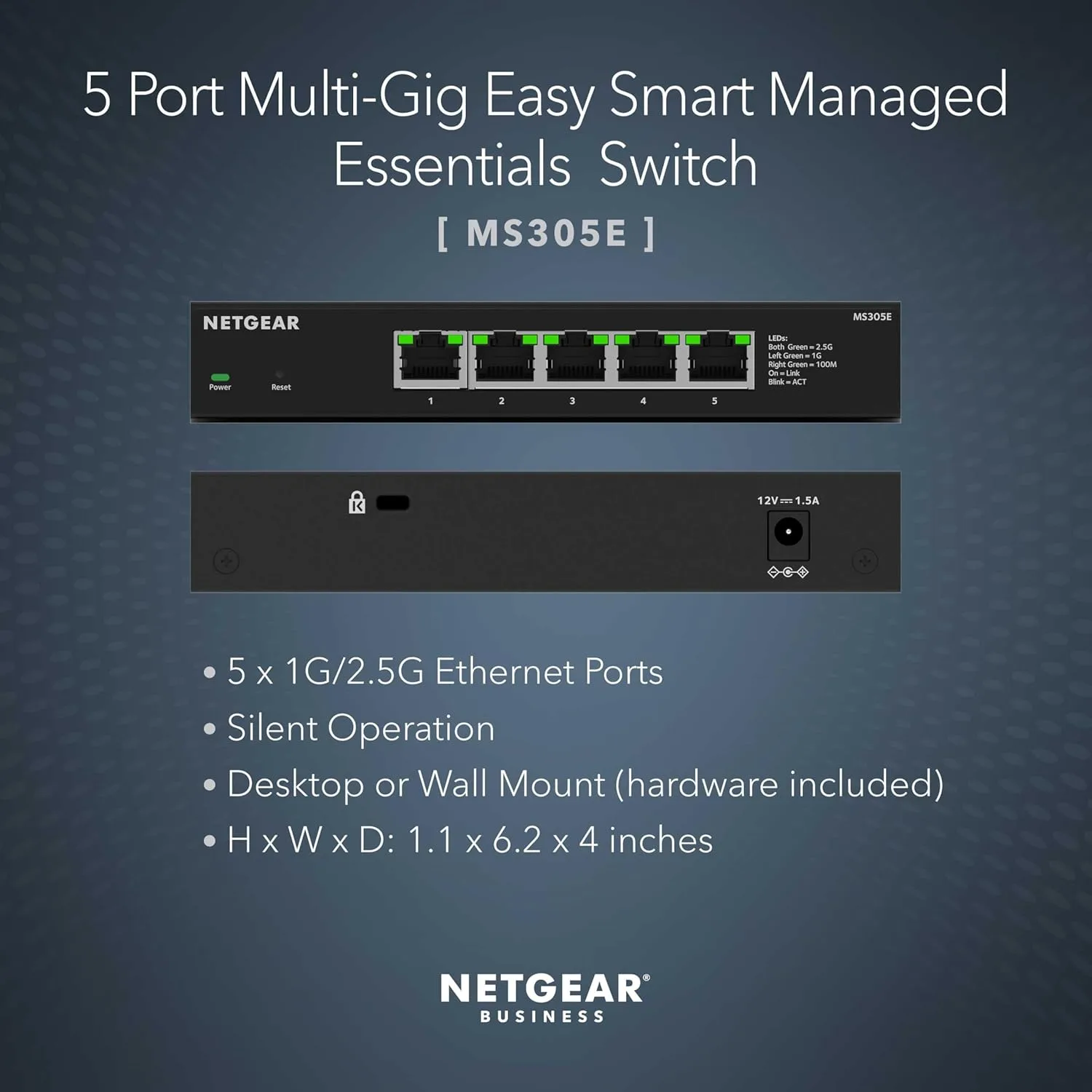 NETGEAR 5-Port Multi-Gigabit Ethernet Easy Smart Managed Essentials Switch (MS305E) - Managed with 5 x 1G/2.5G, Desktop or Wall Mount, and Limited 5 Year Protection
