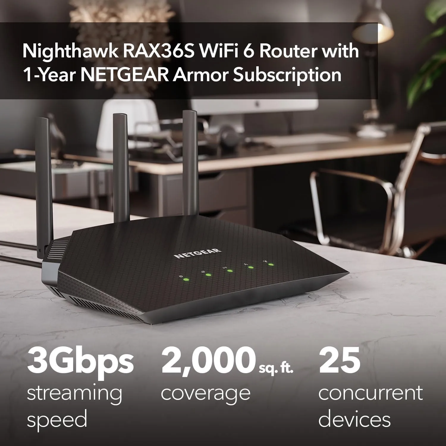 NETGEAR Nighthawk RAX36S WiFi 6 Router AX3000 Dual-Band (Up to 3Gbps)