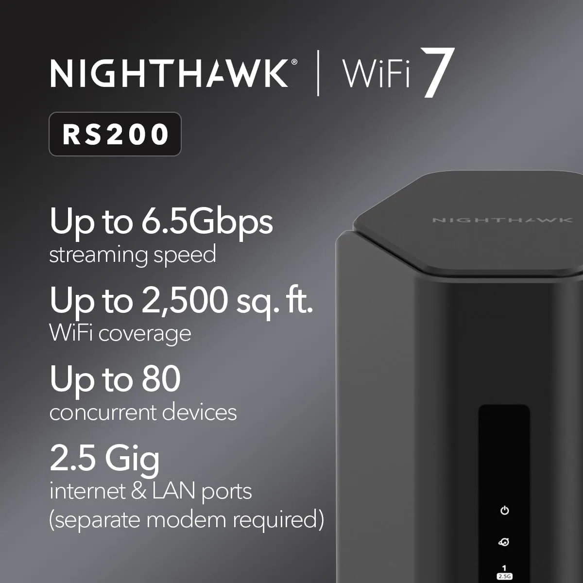 NETGEAR Nighthawk Dual-Band WiFi 7 Router (RS200) - BE6500 6.5Gbps