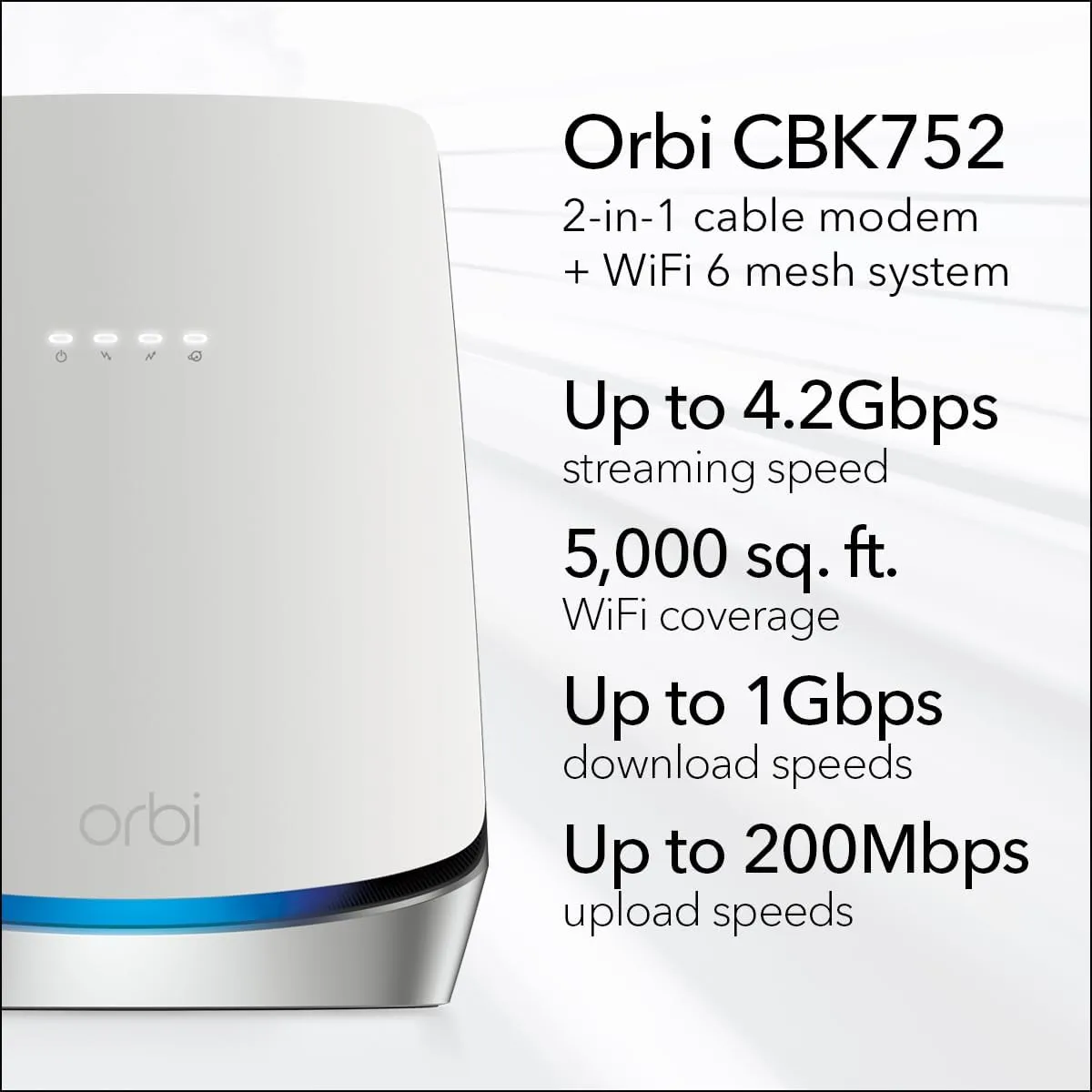 NETGEAR Orbi CBK752 DOCSIS 3.1 Modem Router Combo - WiFi 6 Mesh AX4200, 2-Pack