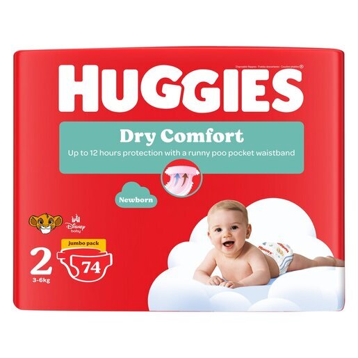 Huggies Dry Comfort Jumbo Pack New Born 2(6- 9kg) 94's