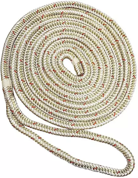 New England Ropes 5/8" Double Braid Dock Line - White/Gold w/Tracer - 25'