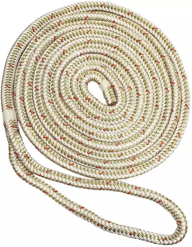 New England Ropes 5/8" Double Braid Dock Line - White/Gold w/Tracer - 25'
