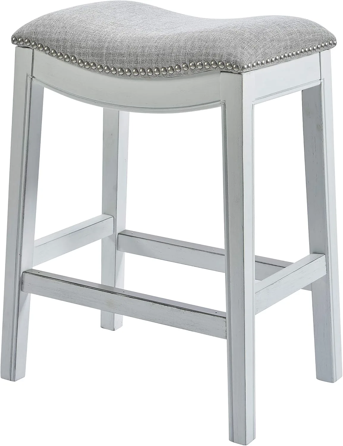 New Ridge Home Goods Zoey 26in. Counter-Height Backless Wood Saddle-Seat Barstool with Nailhead Trim