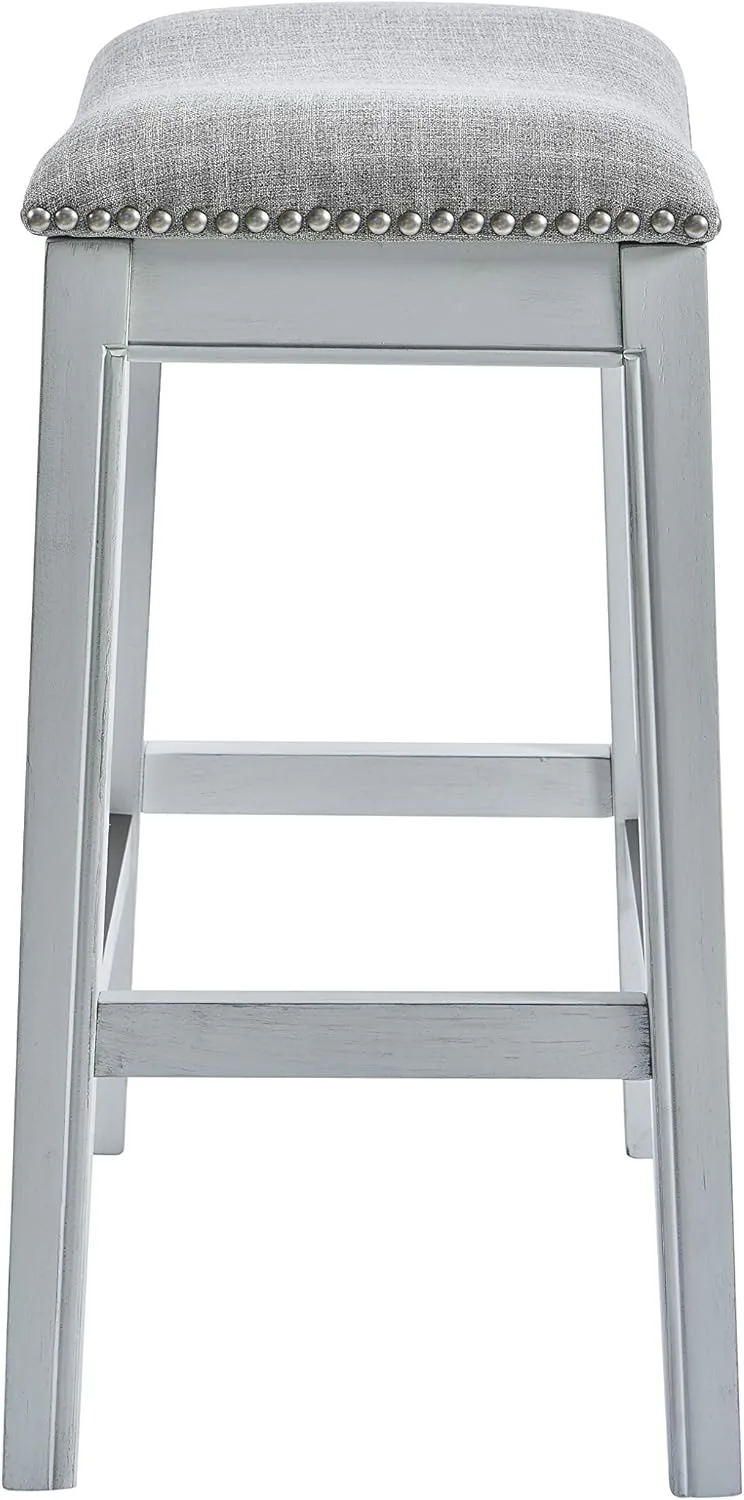New Ridge Home Goods Zoey 26in. Counter-Height Backless Wood Saddle-Seat Barstool with Nailhead Trim