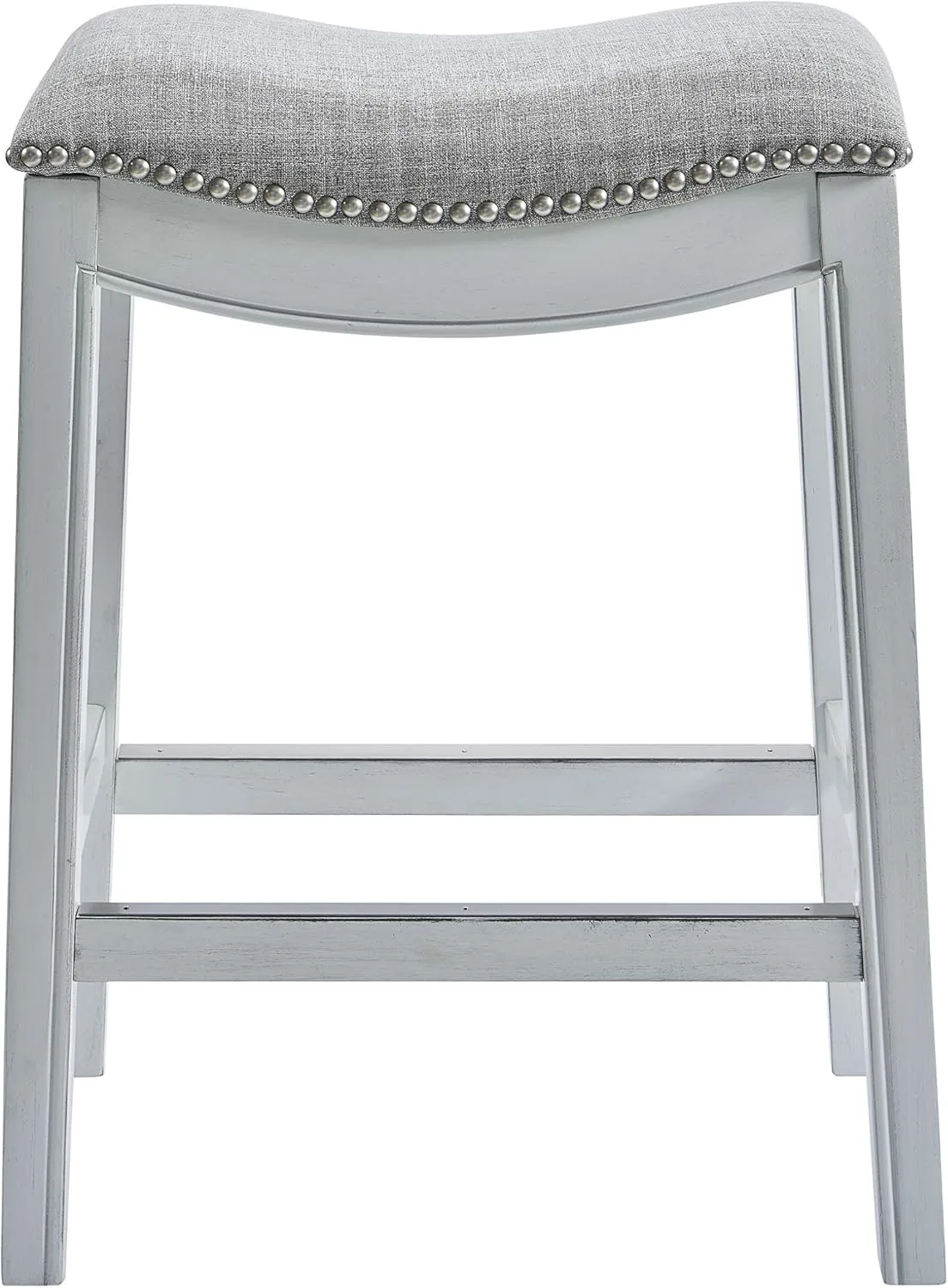 New Ridge Home Goods Zoey 26in. Counter-Height Backless Wood Saddle-Seat Barstool with Nailhead Trim