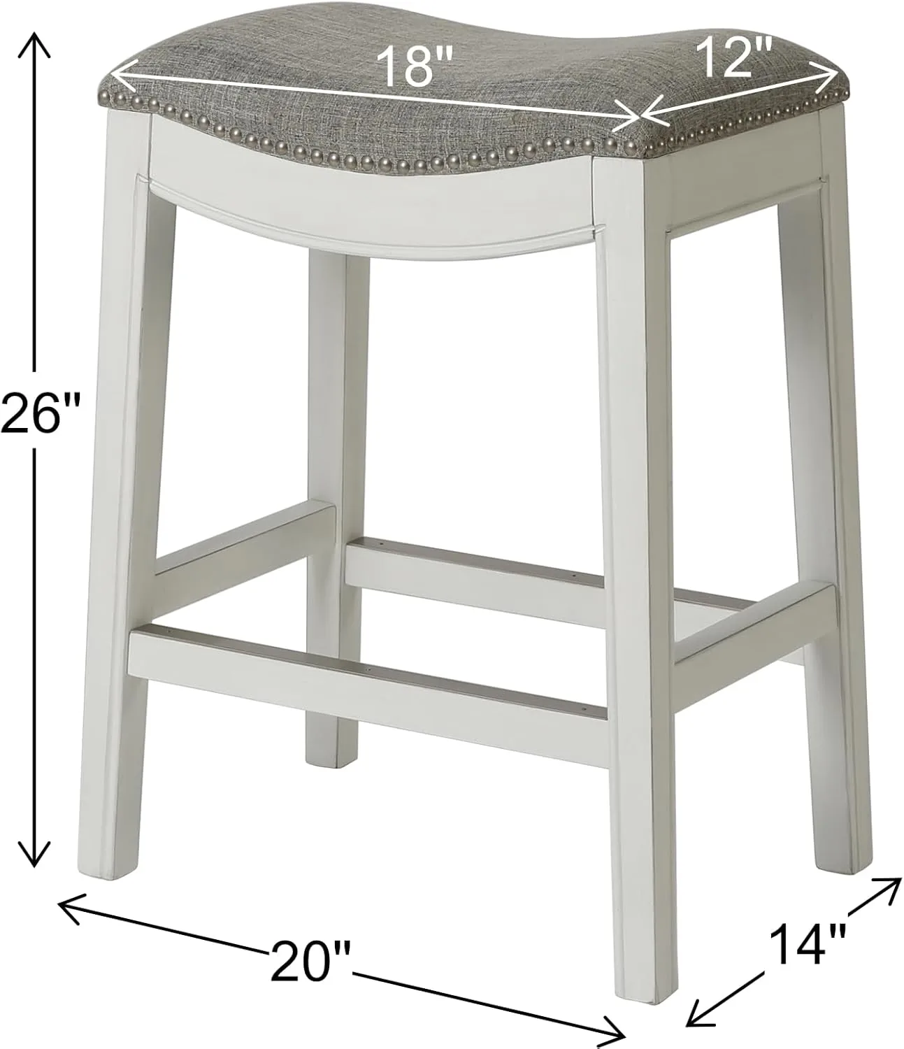 New Ridge Home Goods Zoey 26in. Counter-Height Backless Wood Saddle-Seat Barstool with Nailhead Trim