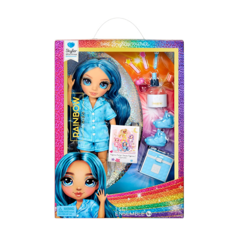 Rainbow High Jr High PJ Party Skyler (Blue) 9" Posable Doll in a Satin PJ Set