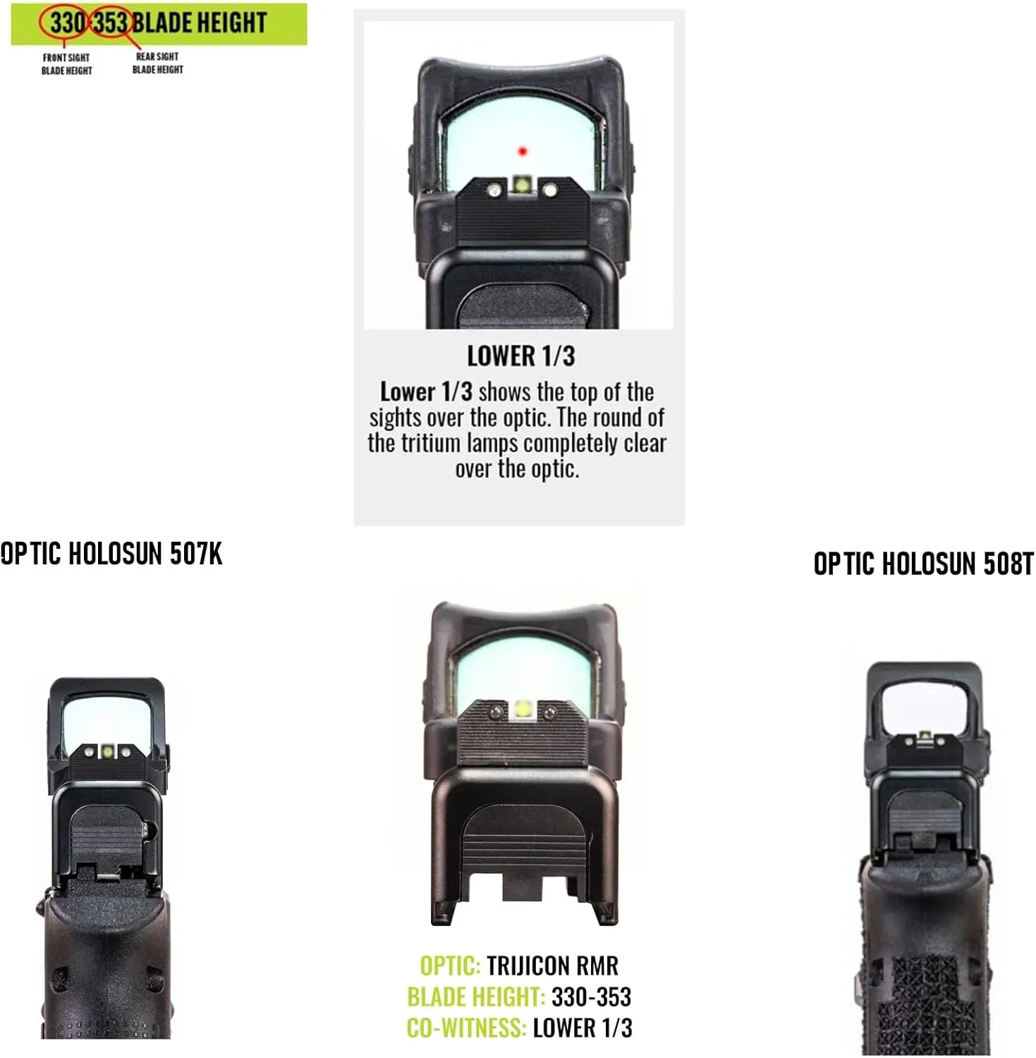 NIGHT FISION Optics Ready Stealth .330-.353 Night Sight Set for Glock 17/19/34