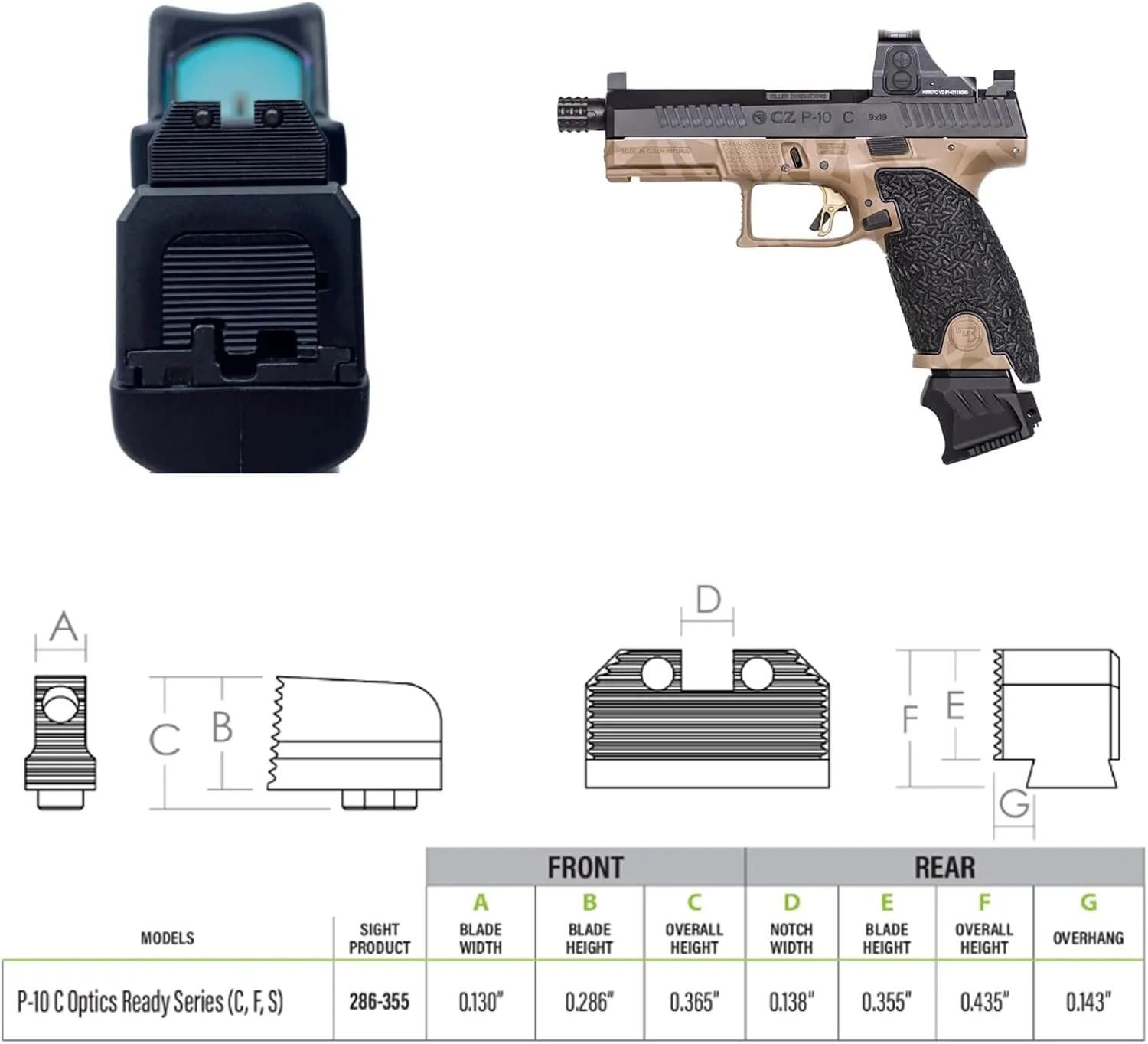 NIGHT FISION Optics Ready Stealth Night Sight Set for CZ P-10