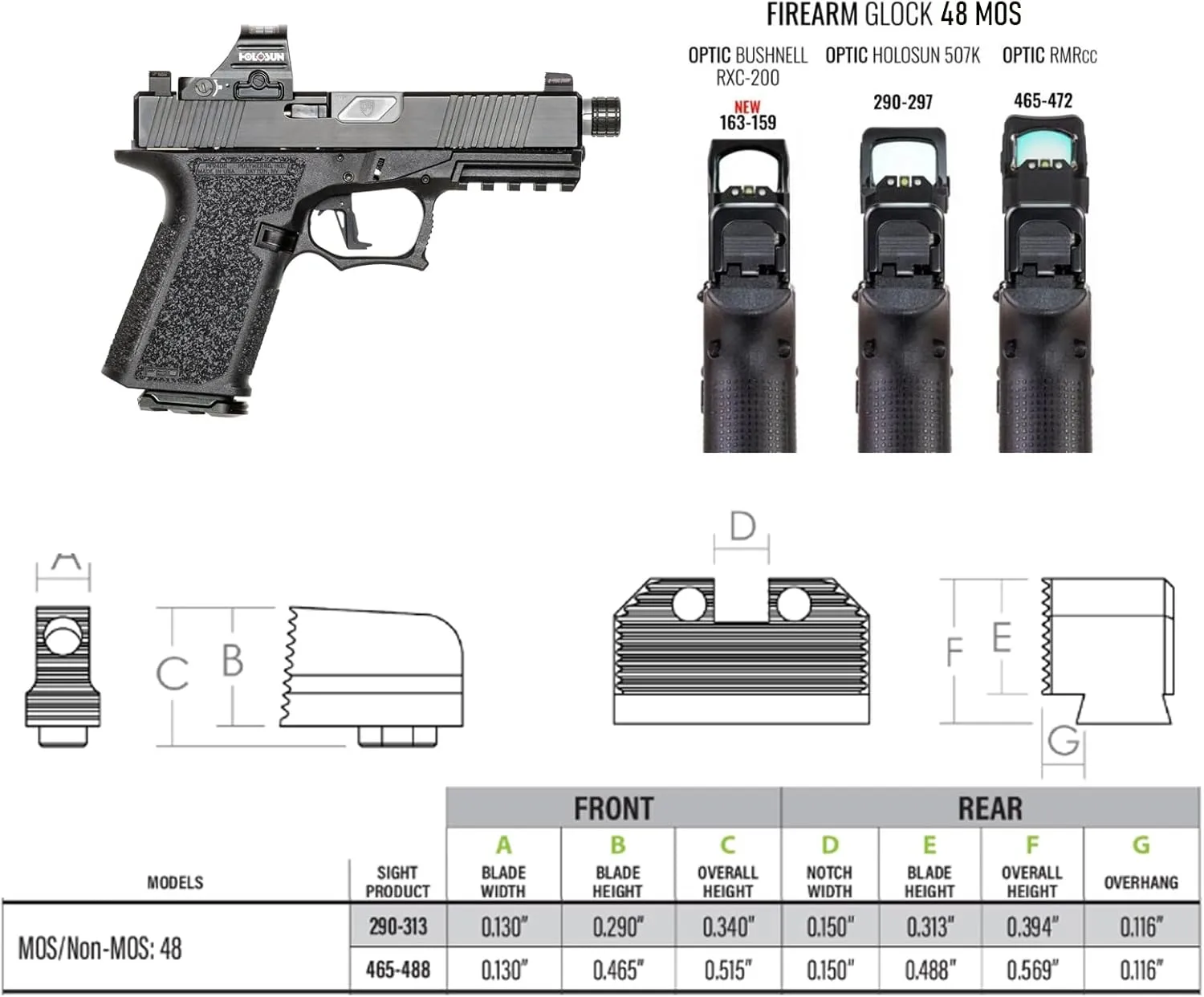 NIGHT FISION Optics Ready Stealth Tritium Night Sight Set