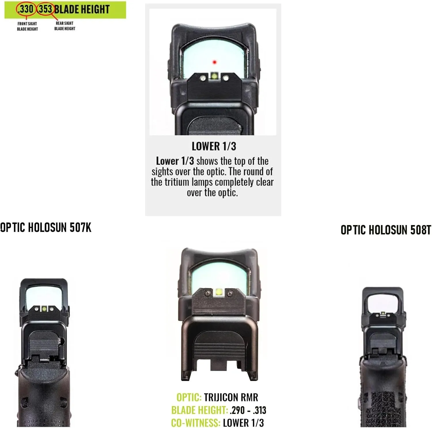 NIGHT FISION Optics Ready Stealth Lower 1/3 Night Sight Set for Walther PDP/PPQ