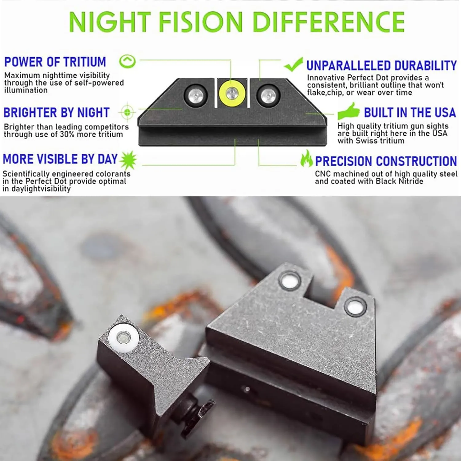 NIGHT FISION Suppressor Height Tritium Night Sight Set for Sig P320/P365