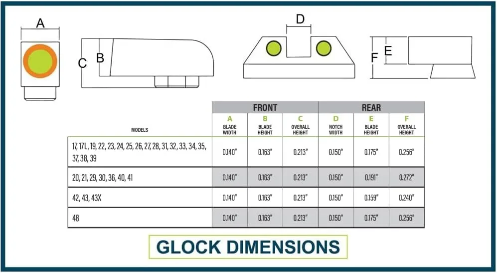 NIGHT FISION Tritium Night Sight Set for Glock 17/17L/19/22-28/31-35/37-39/45