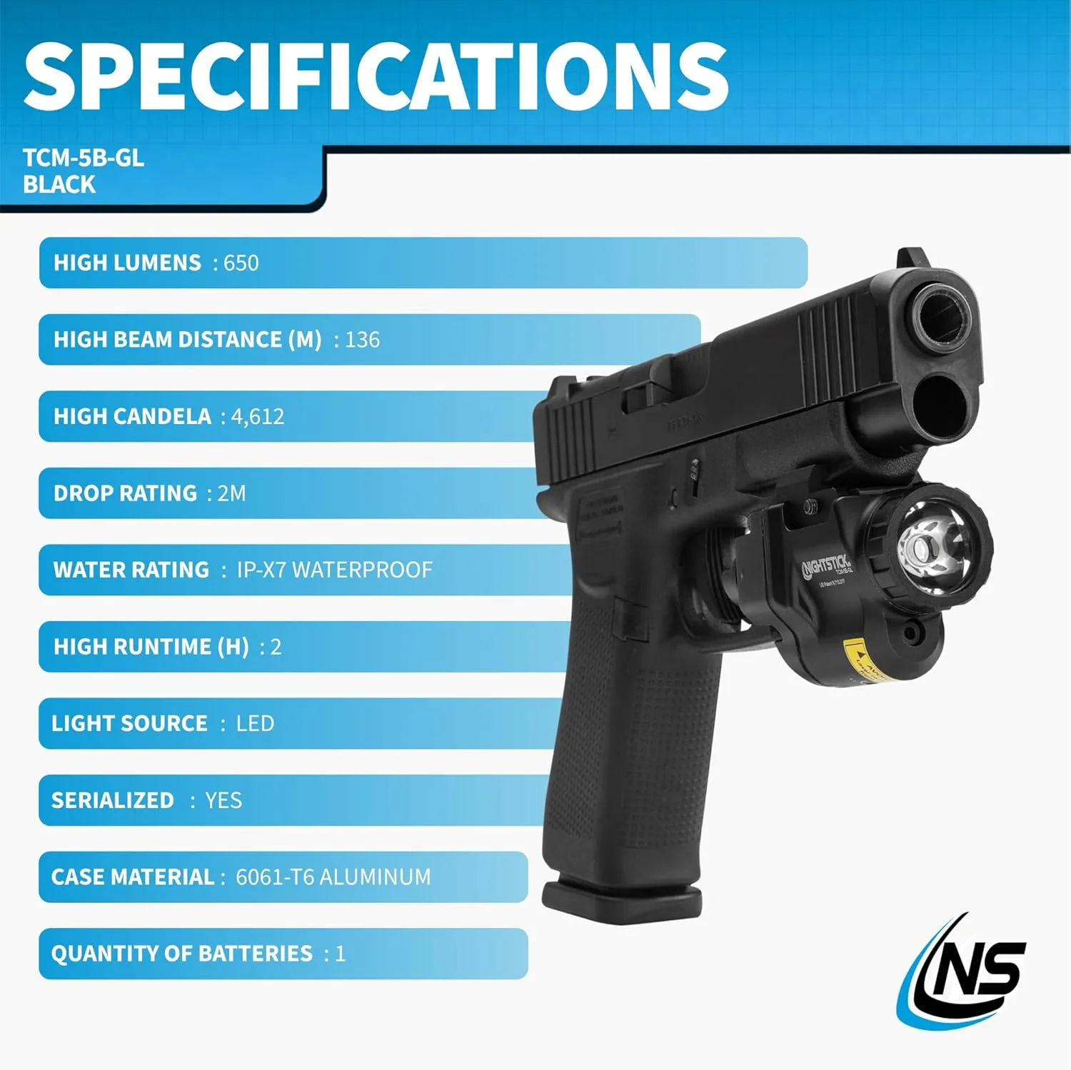 NIGHTSTICK TCM-5B Subcompact Weapon-Mounted Light - Short/Narrow Rail Models