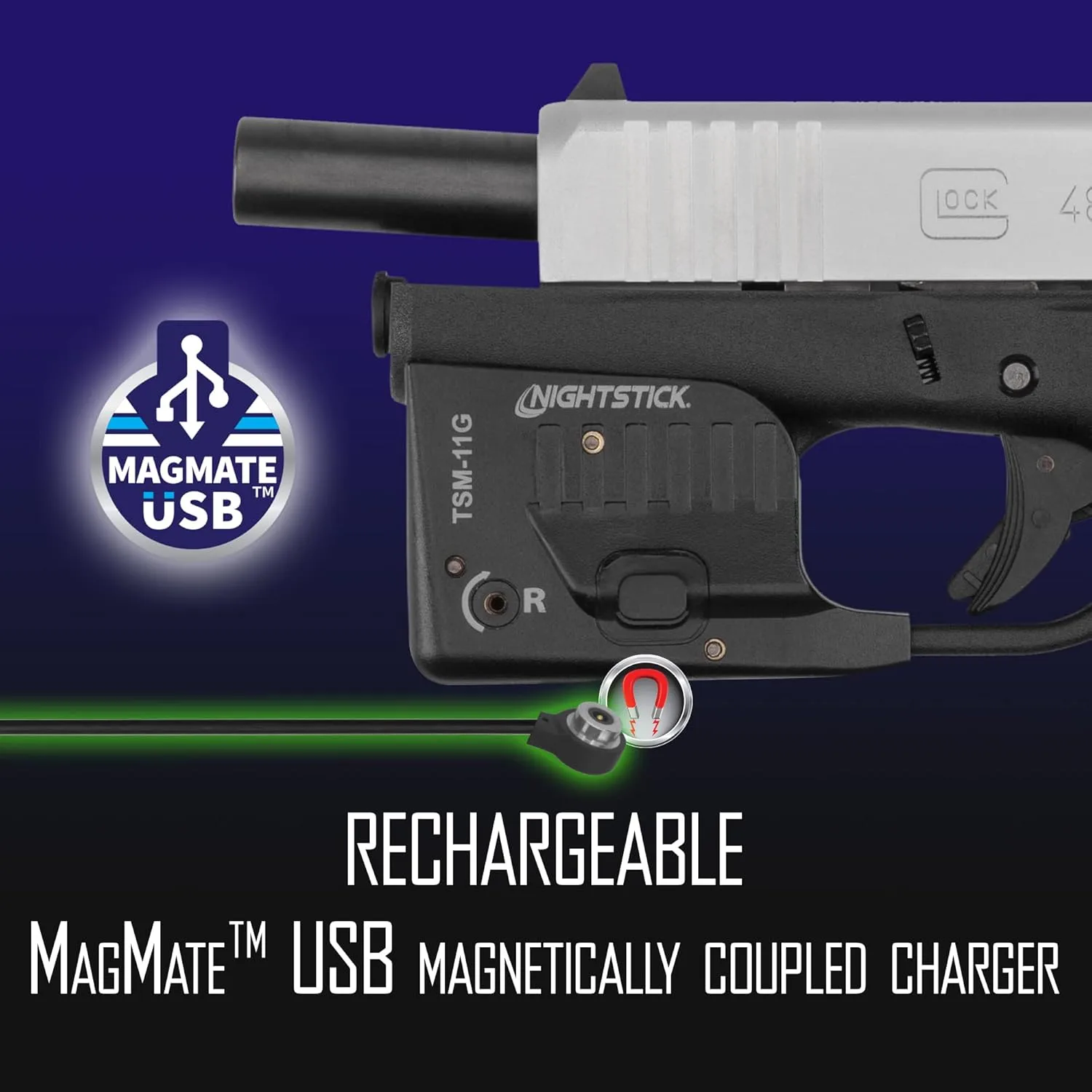 Nightstick TSM-11G 150- Lumen Rechargeable Tactical Light withGreen Laser Sight -IP-X4 Water-Resistant Handgun Lights