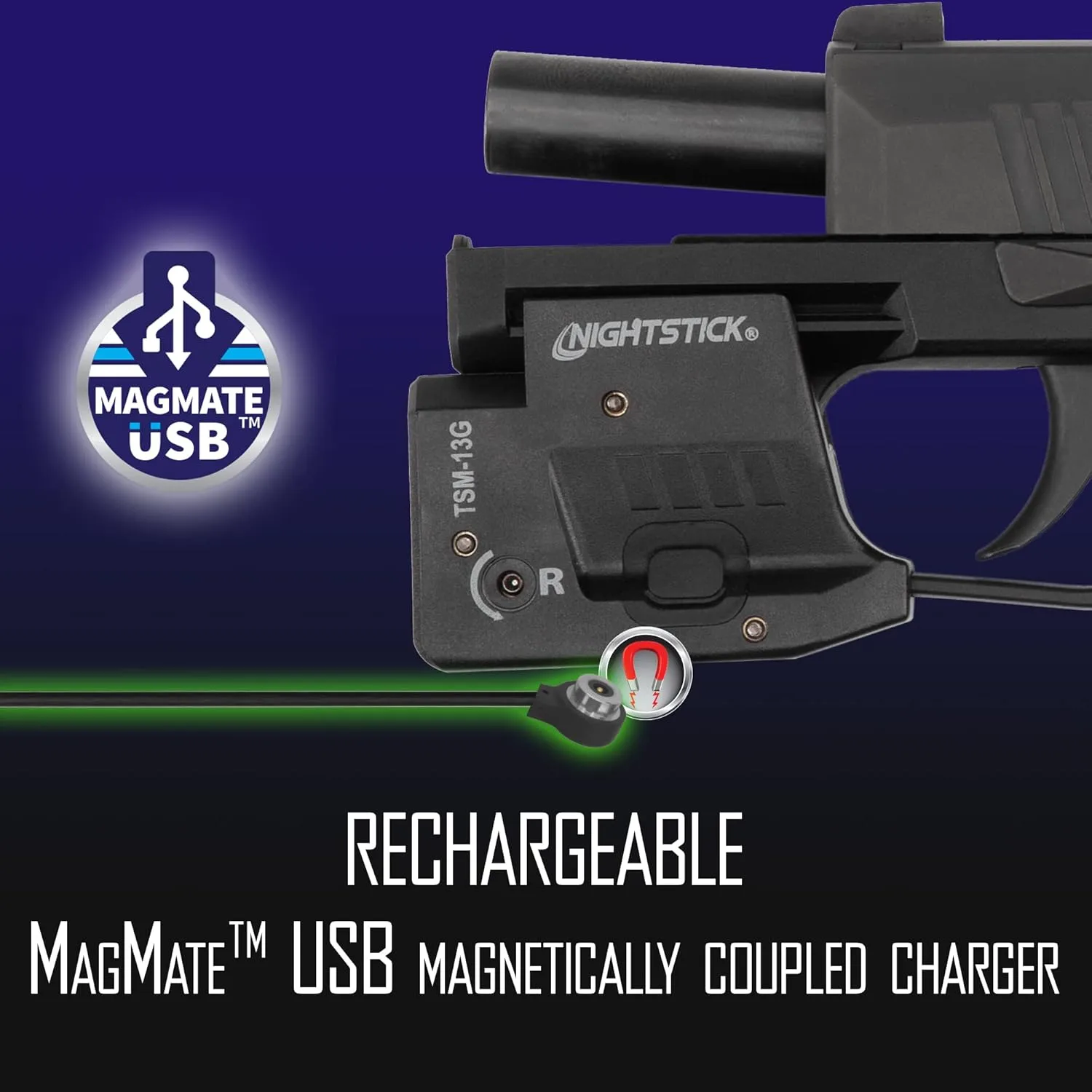 Nightstick TSM-13G 150-Lumen Rechargeable Tactical Light withGreen Laser Sight -IP-X4 Water-Resistant Handgun Lights for Sig