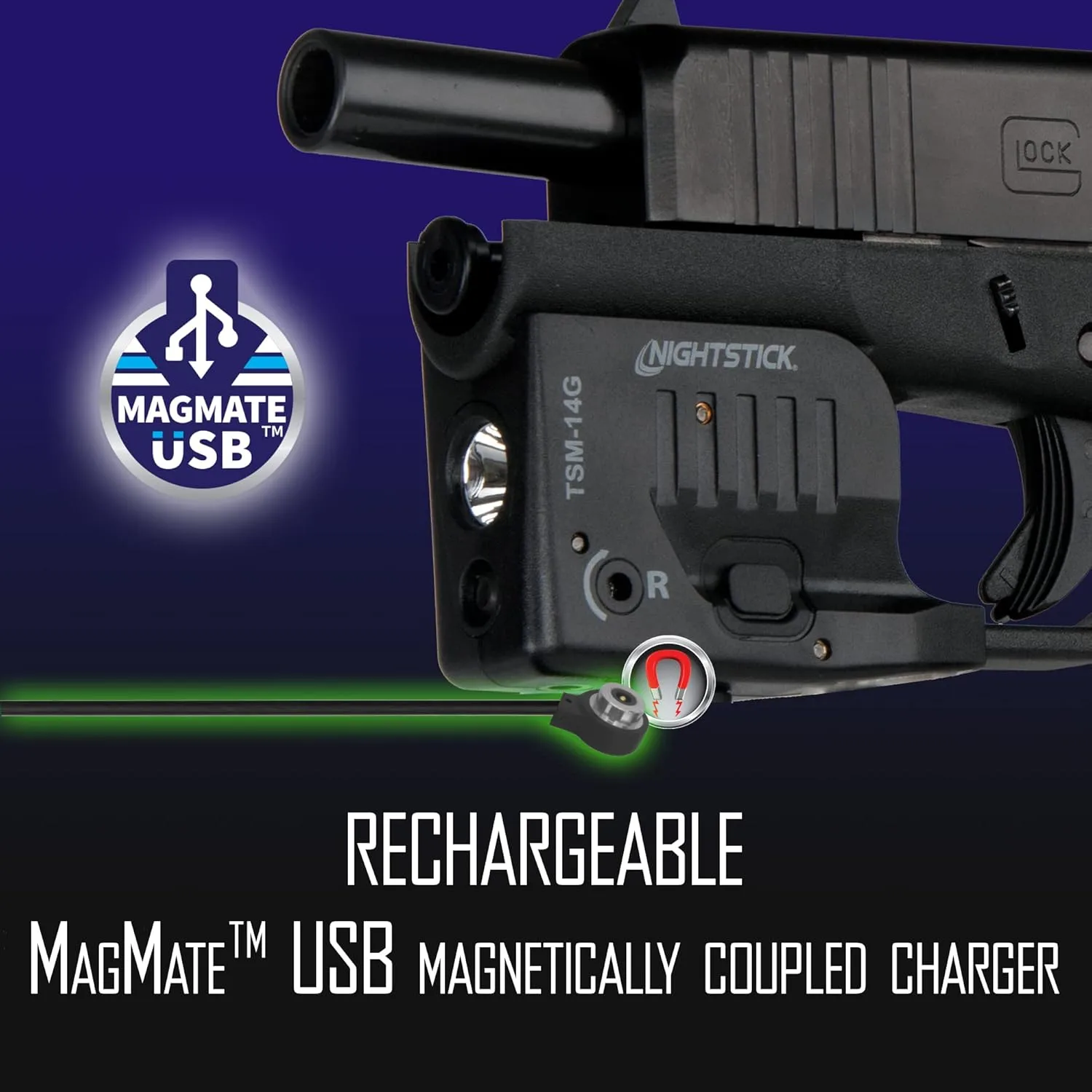 TSM 14G-Lumen Rechargeable Tactical Light withGreen Laser - IP-X4 Water-Resistant Laser Light Combo for Glock G43X MOS & G48