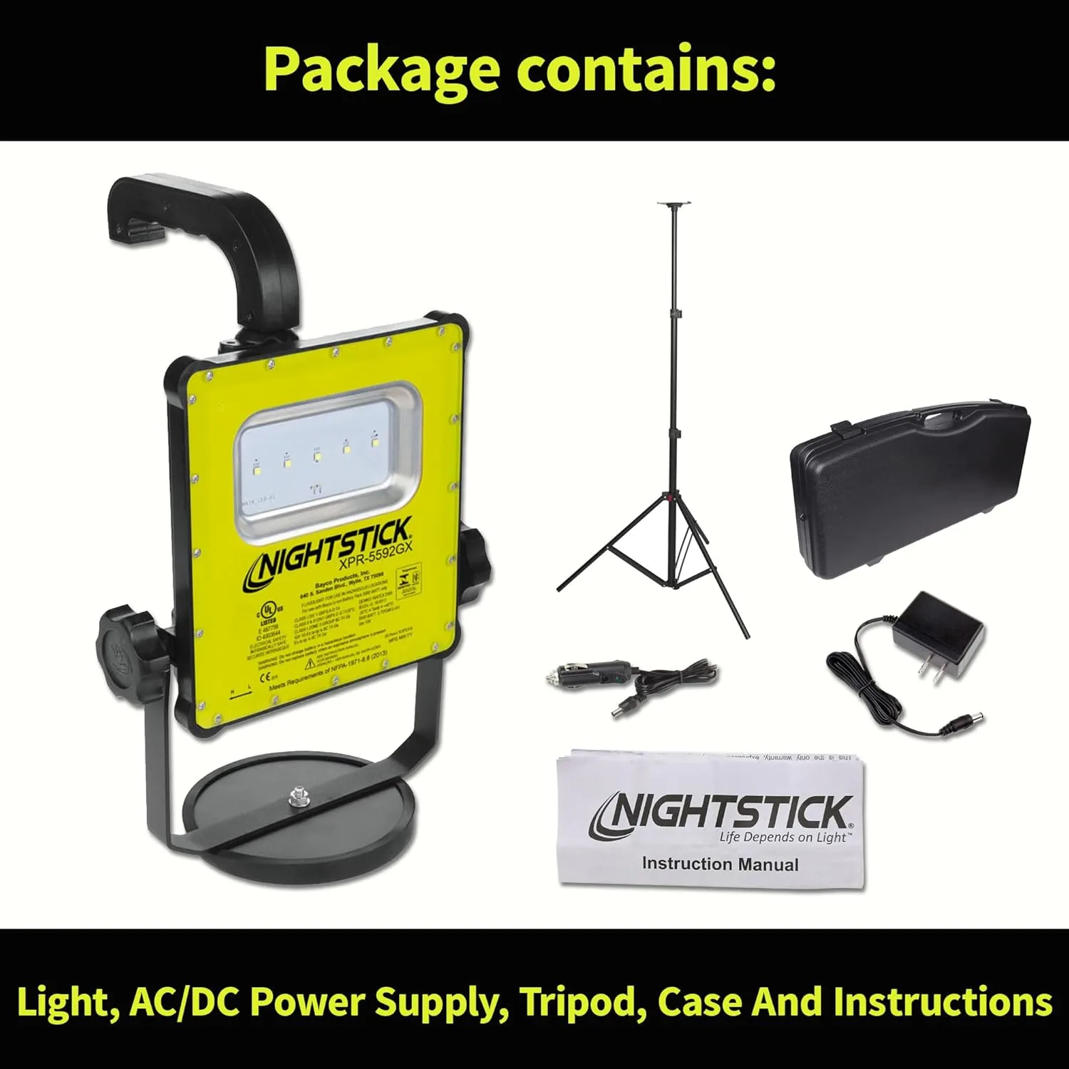 Nightstick XPR-5592GCX Intrinsically Safe Rechargeable LED Scene Light w/ 6' Tripod
